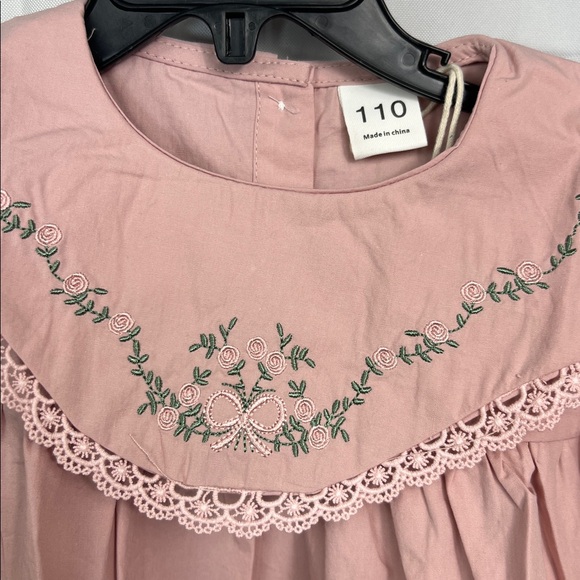 Dudu Cream dusty rose embroidered bib collar long sleeve dress size 5-6 NEW - Picture 6 of 15